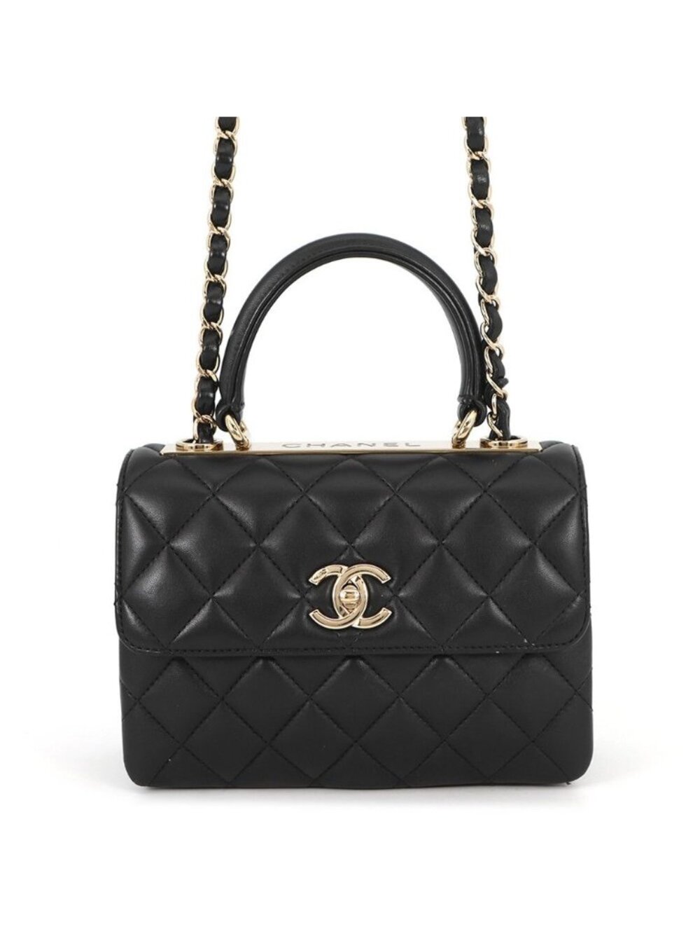 Chanel CC Logo Quilted 2-Way Shoulder Bag Black
